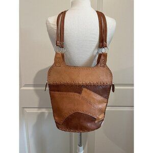 Handmade Mexico Tooled patch whipstitch Art Worked Leather Shoulder Bag Signed